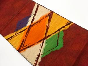 手織り紬抽象菱模様織出し名古屋帯